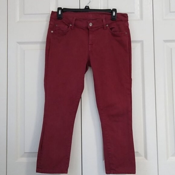 7 for All Mankind The Skinny Burgundy Cropped Jeans - Picture 3 of 16